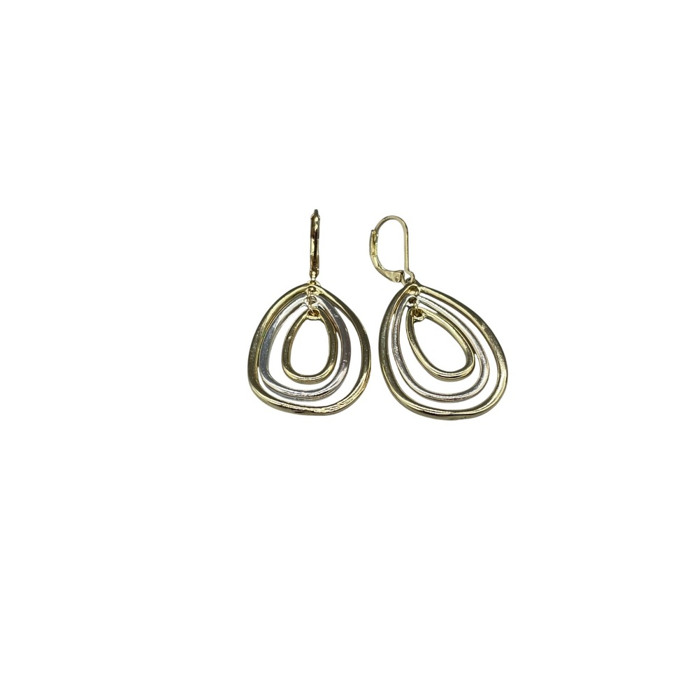 Two Tone Gold Silver Triple Teardrop Leverback Dangle Earrings Textured Finish